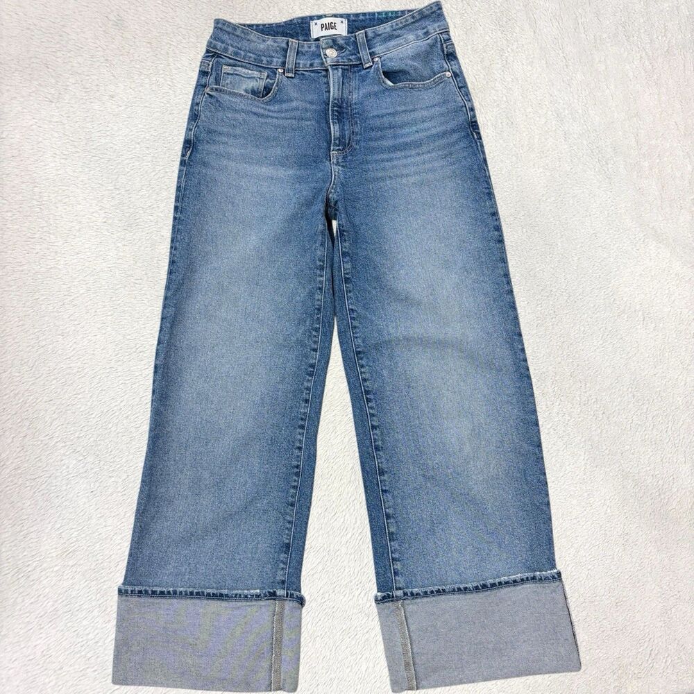 PAIGE Sasha Ankle Wide Leg Jeans Women’s 28x27 Walk Of Fame Denim Jeans Cuffed